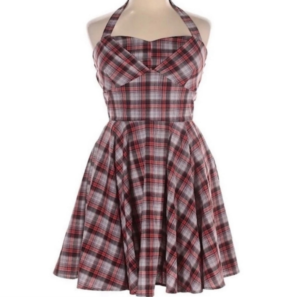 Modcloth Ixia Plaid Halter A-line Retro Pinup Vintage Inspired Dress Pockets XL